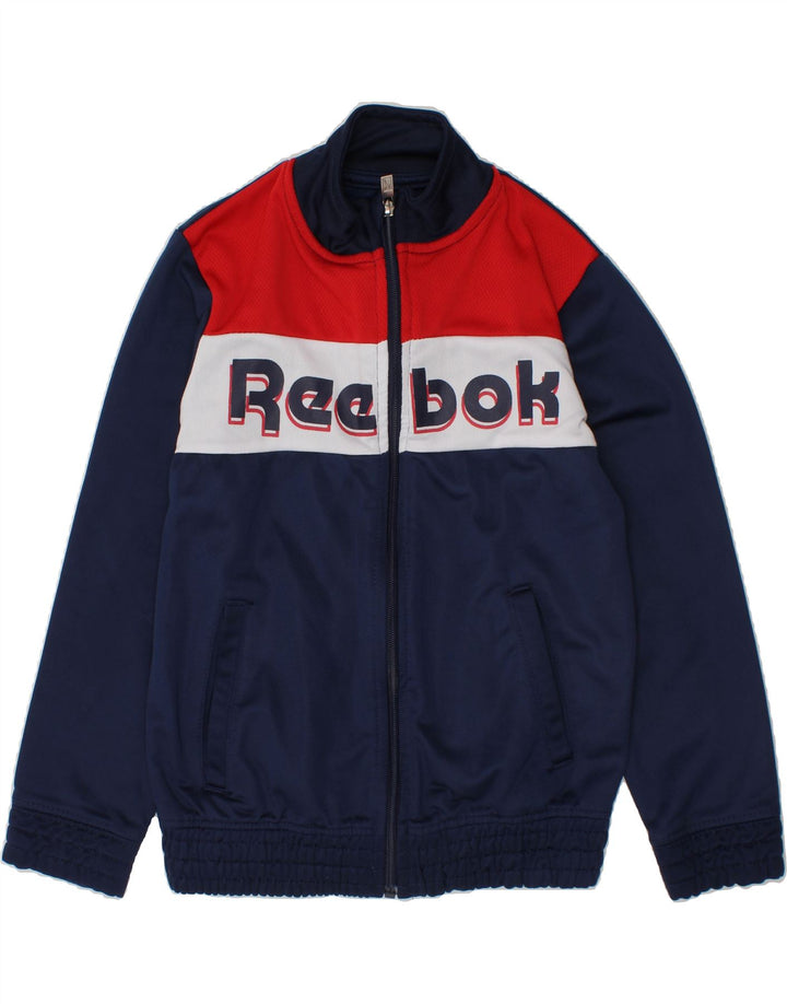 REEBOK Boys Graphic Tracksuit Top Jacket 5-6 Years Navy Blue Colourblock Vintage Reebok and Second-Hand Reebok from Messina Hembry 