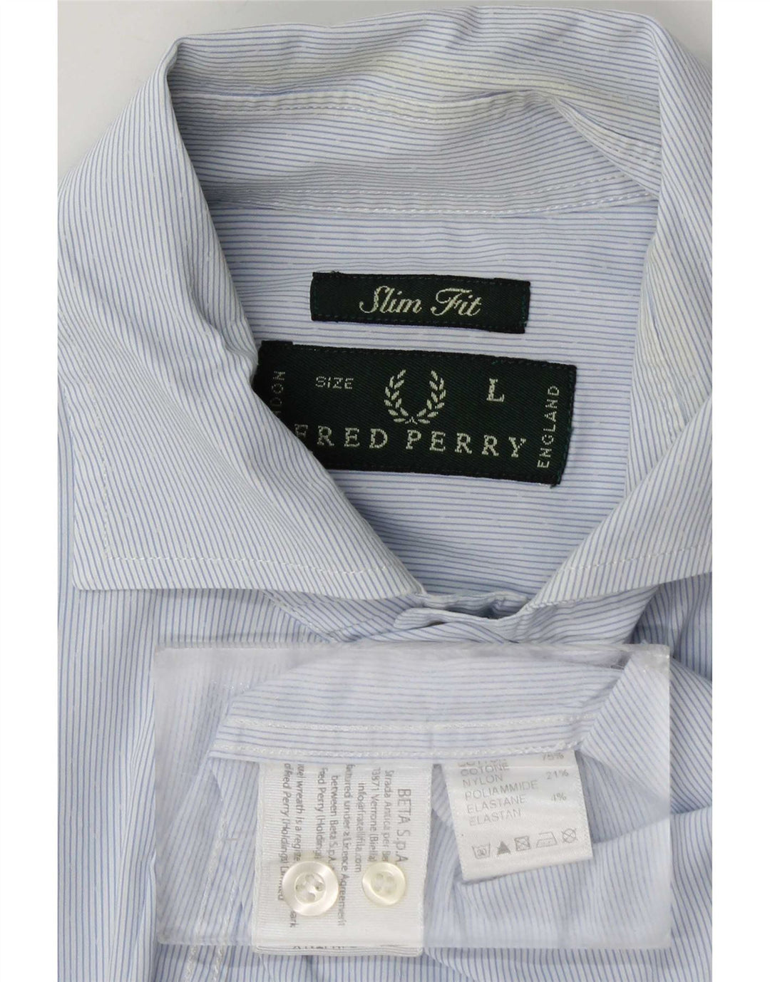 Fred Perry Mens Slim Fit Shirt Large Blue Pinstripe Cotton