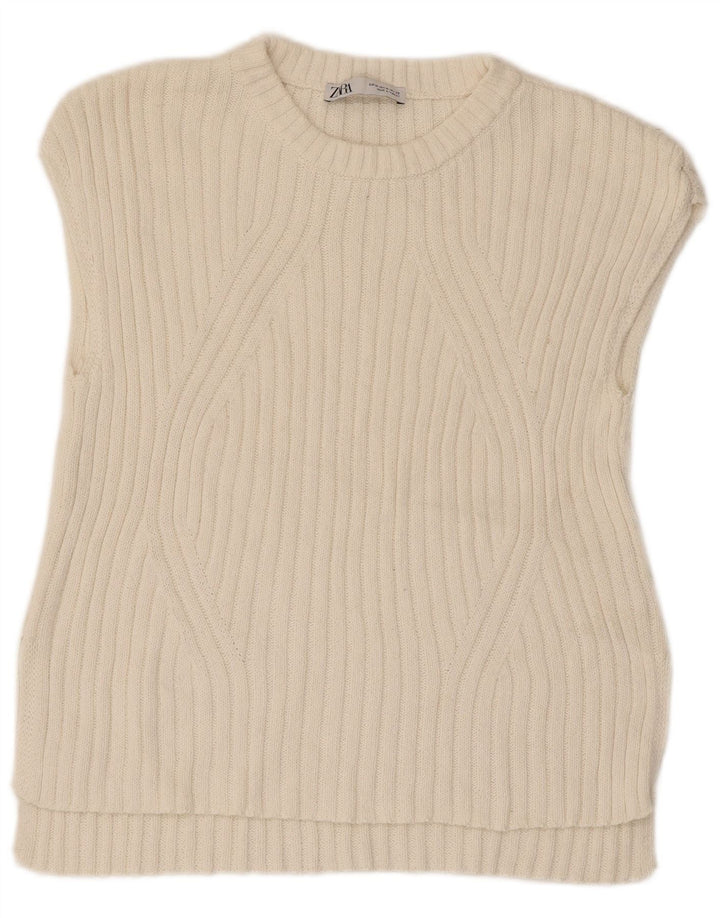 Zara Womens Vest Tank Top UK 12 Medium White Cotton