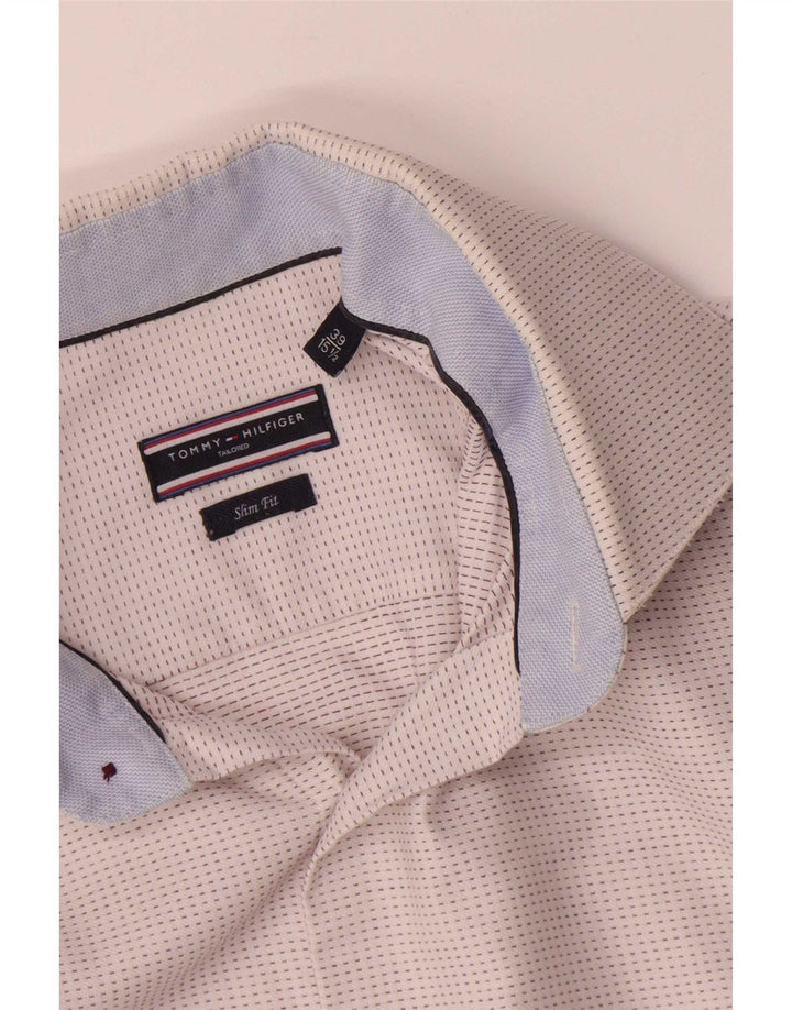 Tommy Hilfiger Mens Slim Fit Shirt Size 39 15 1/2 Medium White Spotted