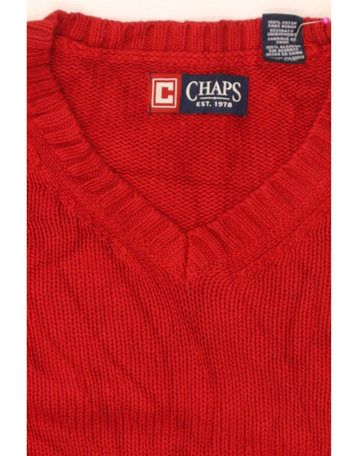 Chaps Mens Regular Fit V-Neck Jumper Sweater XL Red Cotton
