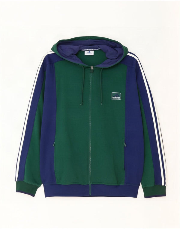 Maglione con cappuccio e zip da uomo Adidas UK 42/44 Large Verde Colourblock Poliestere