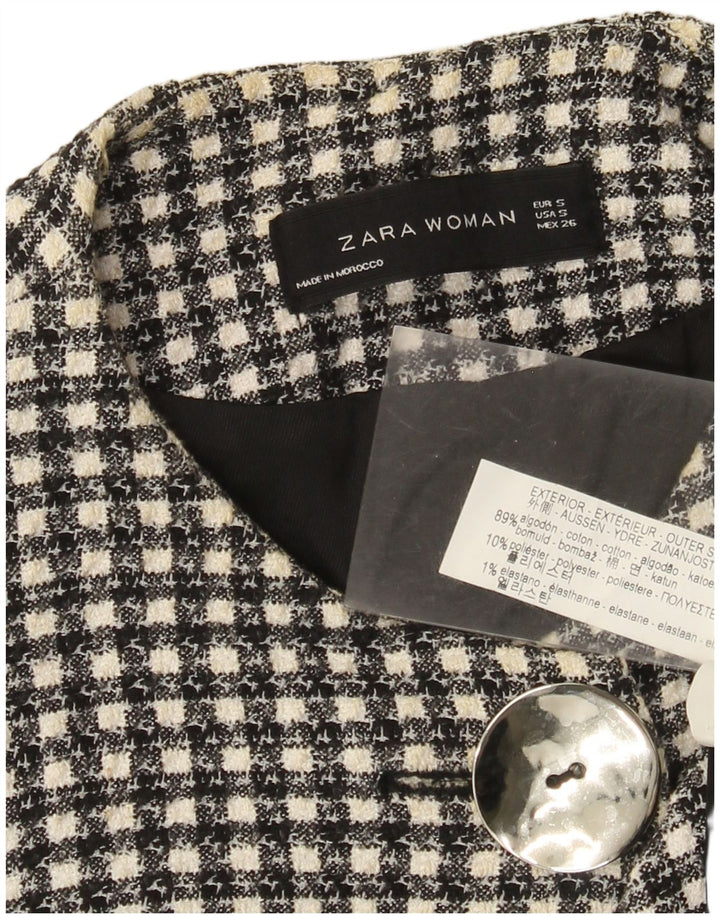 Zara Womens 1 Button 3/4 Sleeve Blazer Jacket UK 10 Small Black Check