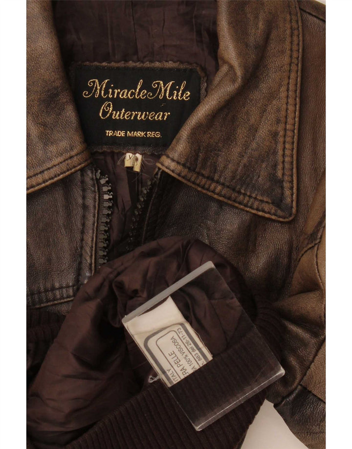 veste en cuir femme vintage UK 6 XS Marron