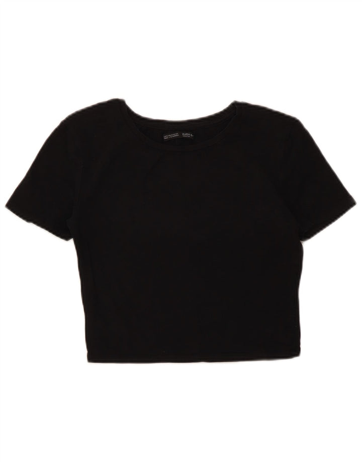 Zara Womens Crop T-Shirt Top UK 8 Small Black