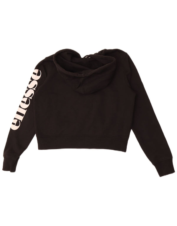 Ellesse Womens Crop Graphic Zip Hoodie Sweater UK 10 Small Black Bomuld