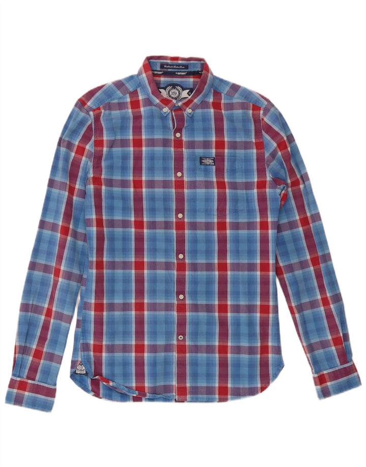 Camisa masculina Superdry pequena xadrez azul algodão