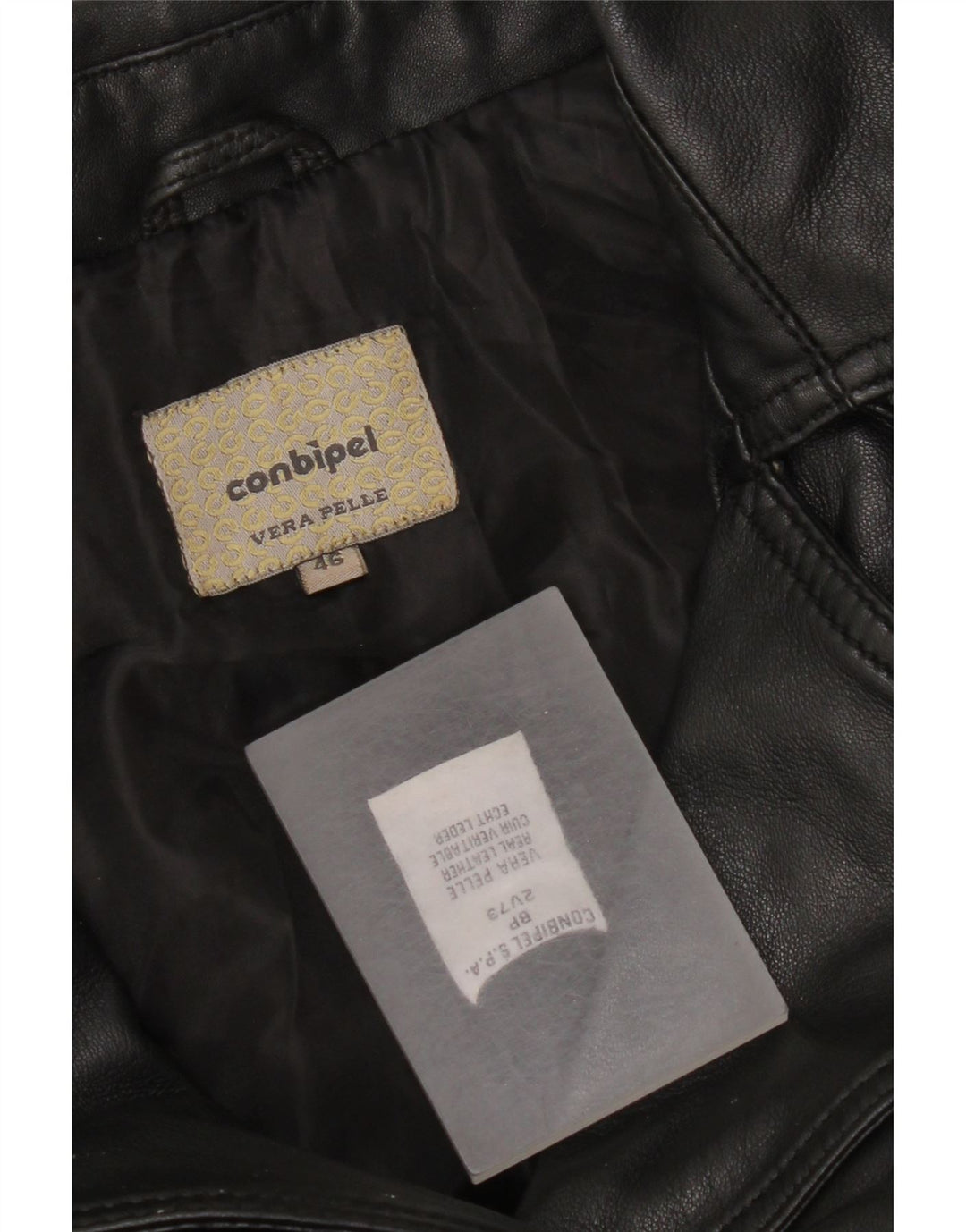 Conbipel Womens Leather Coat IT 46 Large Black Leather