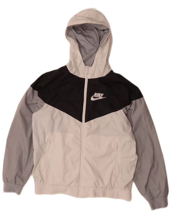 Nike Regnjakke med hætte til drenge 12-13 år Stor hvid Colourblock Polyester