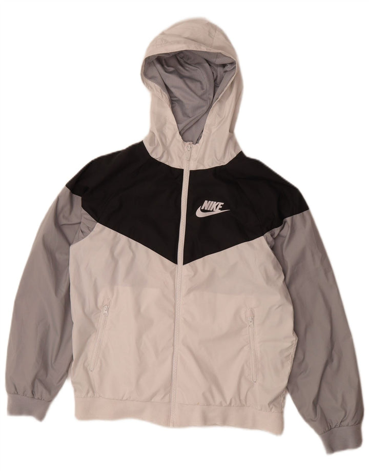 Nike Regnjakke med hætte til drenge 12-13 år Stor hvid Colourblock Polyester