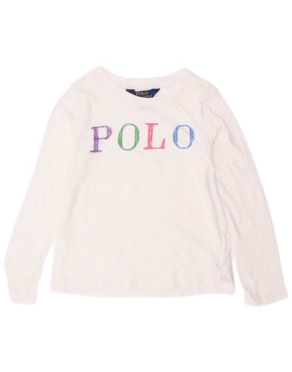 Polo Ralph Lauren Top grafico per ragazze manica lunga 5-6 anni in cotone bianco