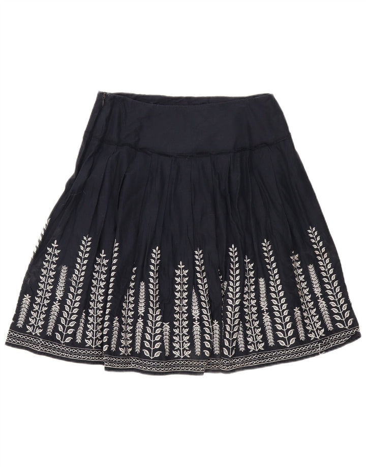 Marks & Spencer Womens Pleated A-Line Skirt W30 Medium  Navy Blue Floral