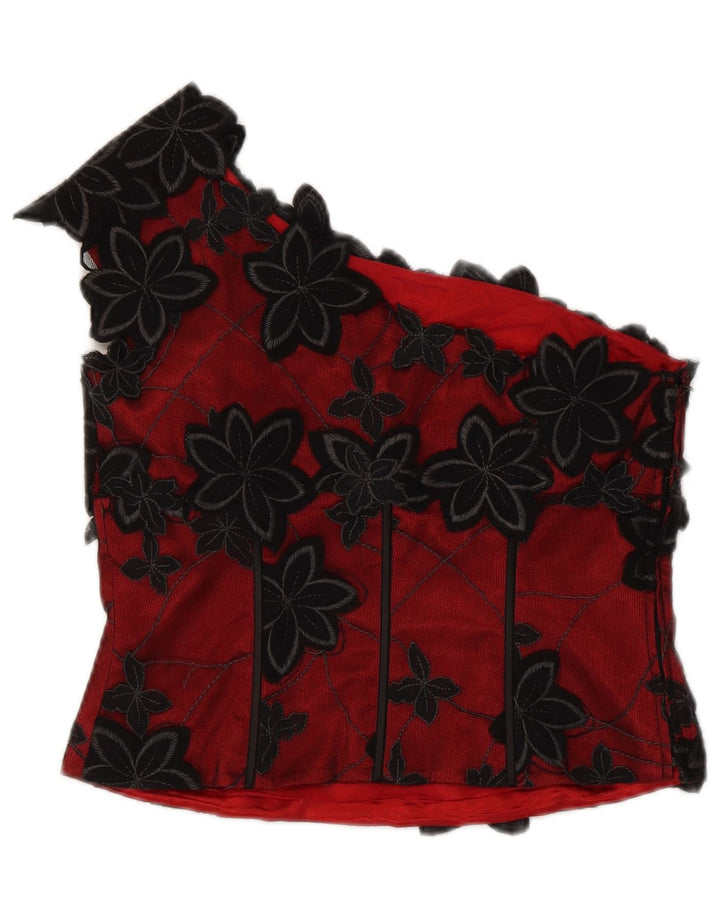 Arruba Womens Crop One Shoulder Top UK 8 Small Red Floral Polyester