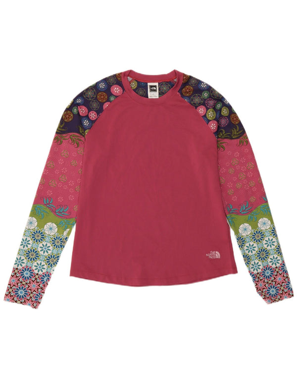 The North Face Womens Graphic Top Langarm UK 14 Large Pink Floral