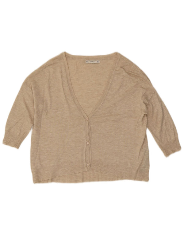 Zara Womens Crop 3/4-ærmet cardigantrøje UK 10 Small Beige Flecked