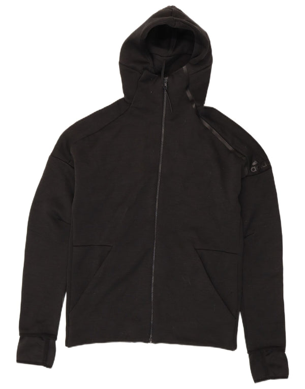 Maglione con cappuccio e zip da uomo Adidas in poliestere chiazzato nero medio