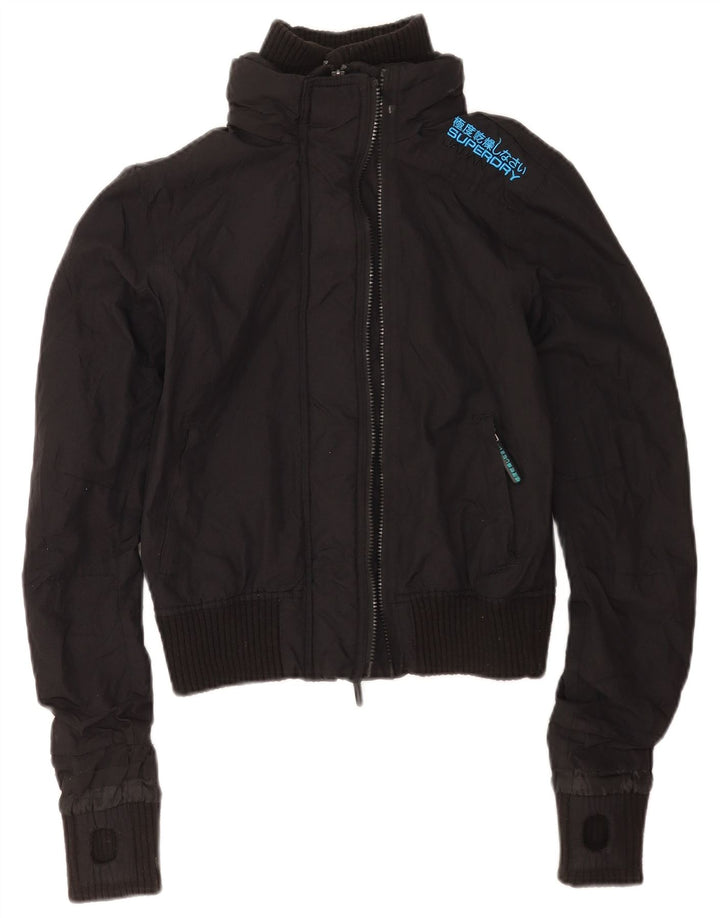 Superdry Womens Graphic Bomber Jacket UK 10 Small Black Nylon