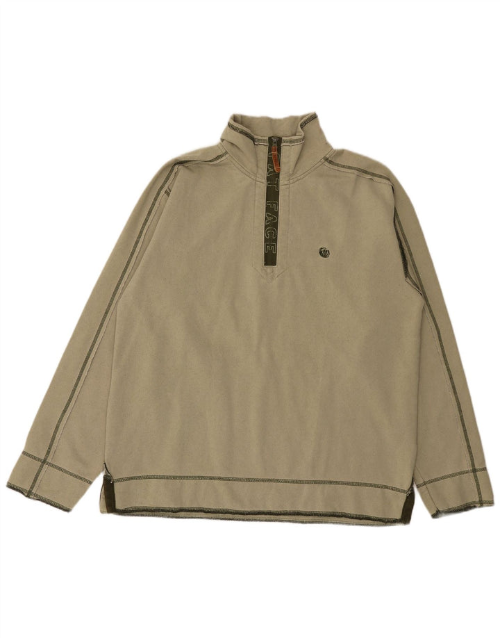 Fat Face Mens Zip Neck Sweatshirt Jumper Medium Khaki Cotton