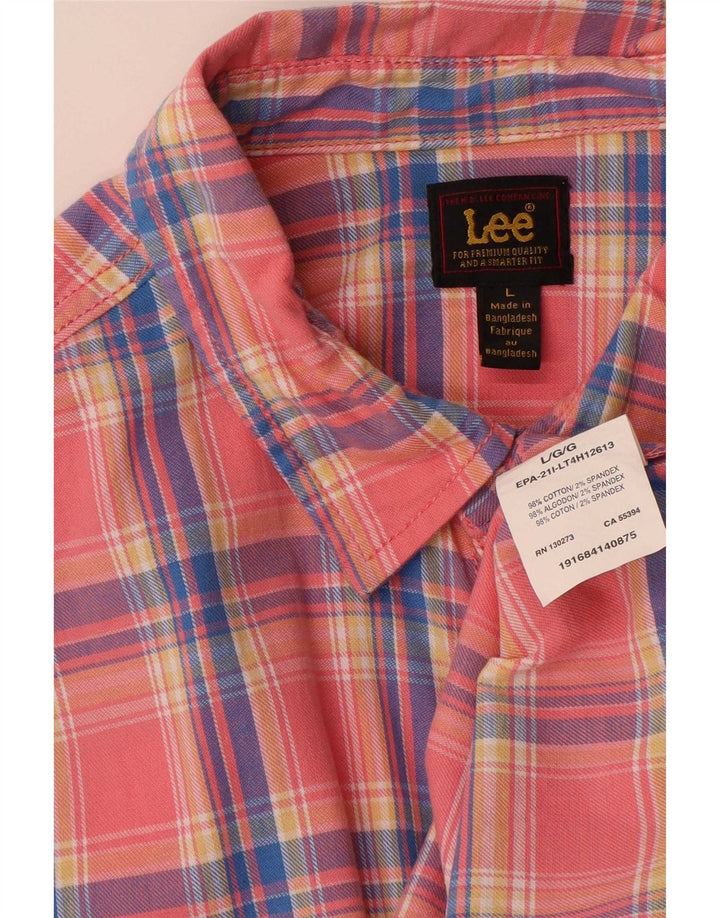 Lee Mens Flannel Shirt Large Pink Check Cotton