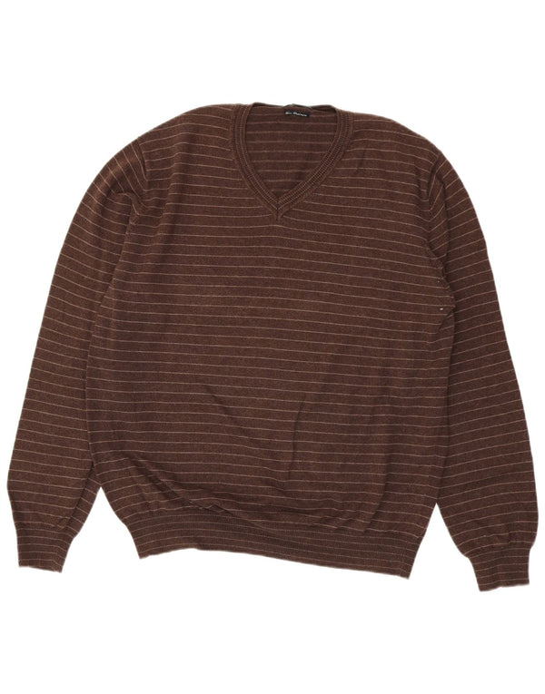 Massimo Dutti Maglione da uomo con scollo a V XL a righe marroni