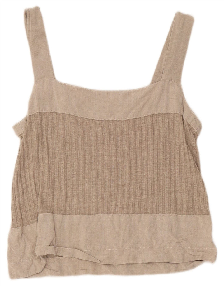 Vintage Womens Crop Cami Top UK 8 Small Grey Colourblock