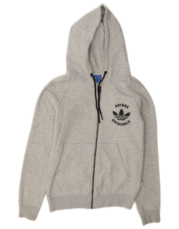 Felpa con cappuccio con zip oversize grafica da donna Adidas UK 8 Small Grey Flecked