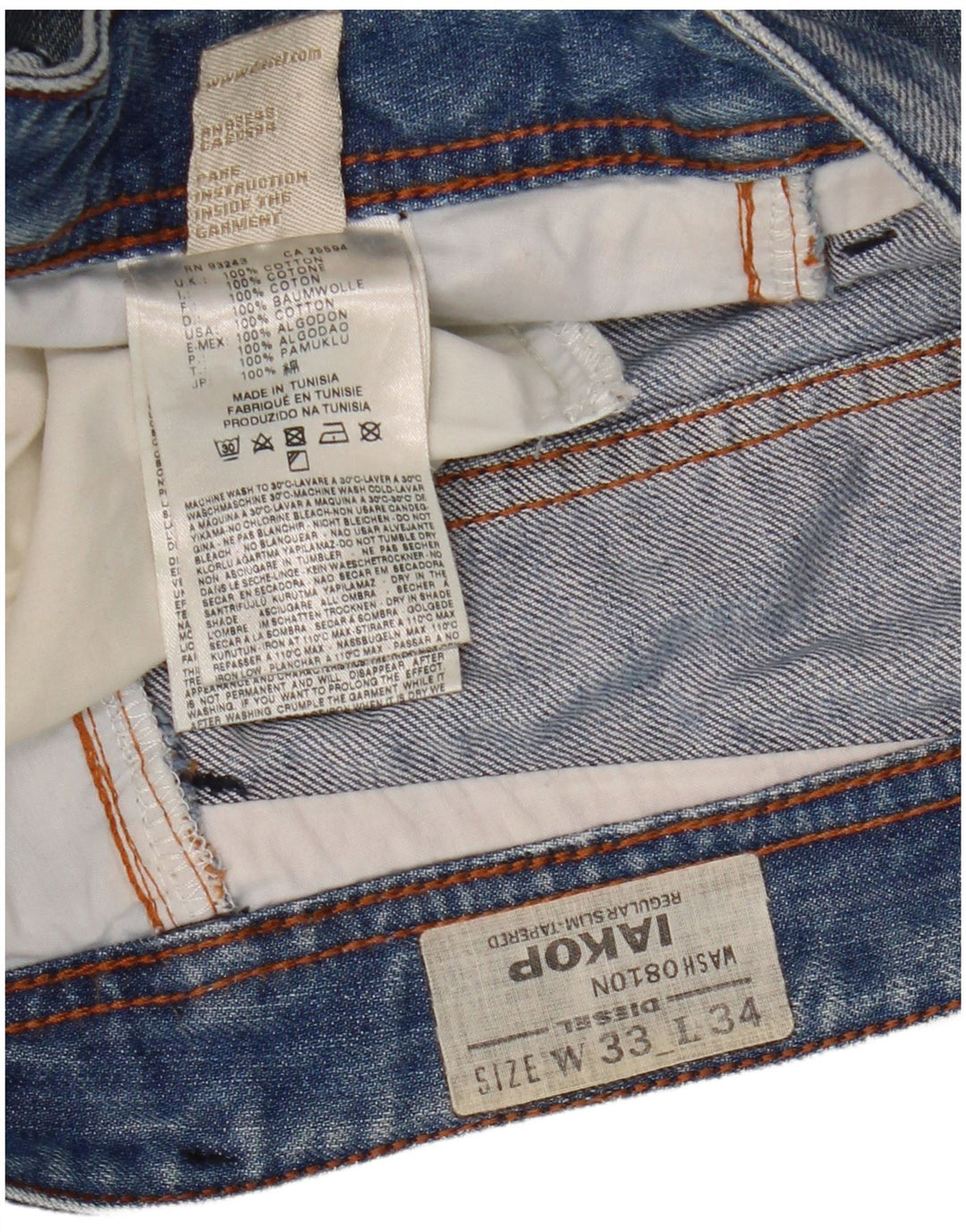 Diesel Mens Iakop Distressed Slim Jeans W33 L34 Blue Cotton
