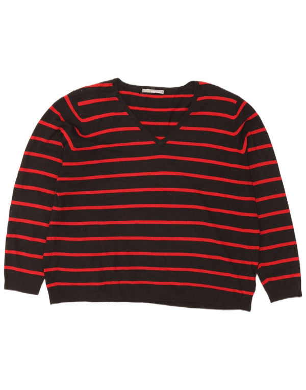 Marks & Spencer Womens V-Neck Jumper Sweater UK 22 2XL Black Striped