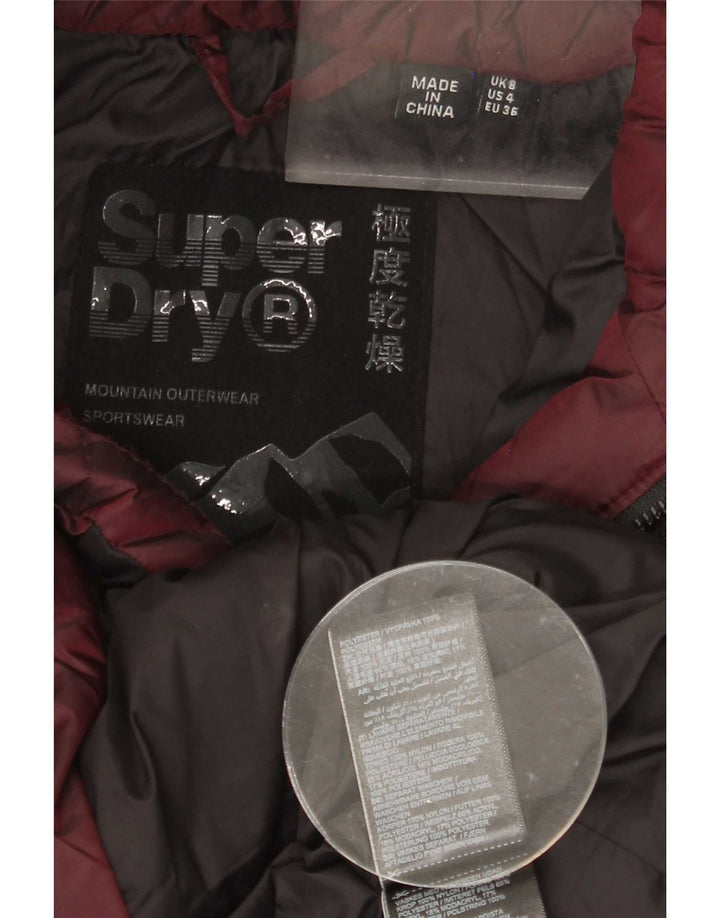 Superdry Womens Hooded Padded Jacket UK 8 Small Burgundy Polyester