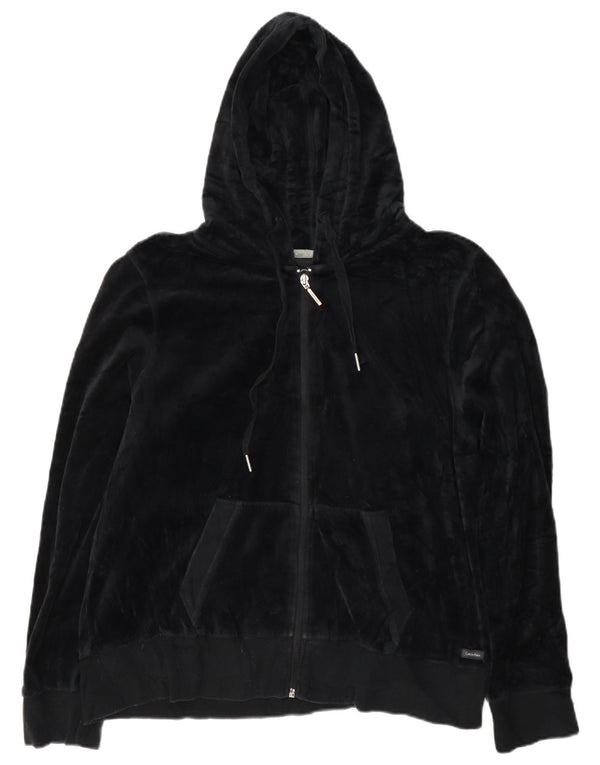 Calvin Klein Womens Velvet Zip Hoodie Pullover UK 18 XL Schwarz Baumwolle