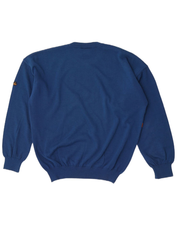 Navigare Mens Graphic Crew Neck Jumper Sweater Large Blue Striped Lambswool