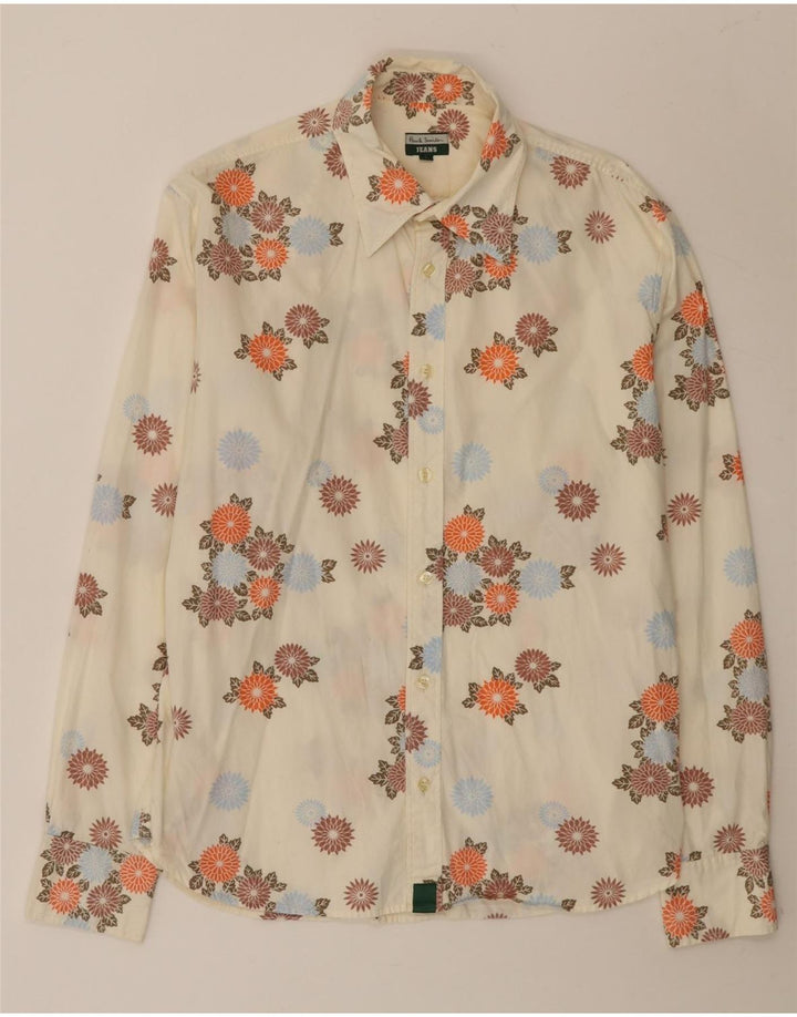 Paul Smith Mens Shirt Large Off White Floral Cotton