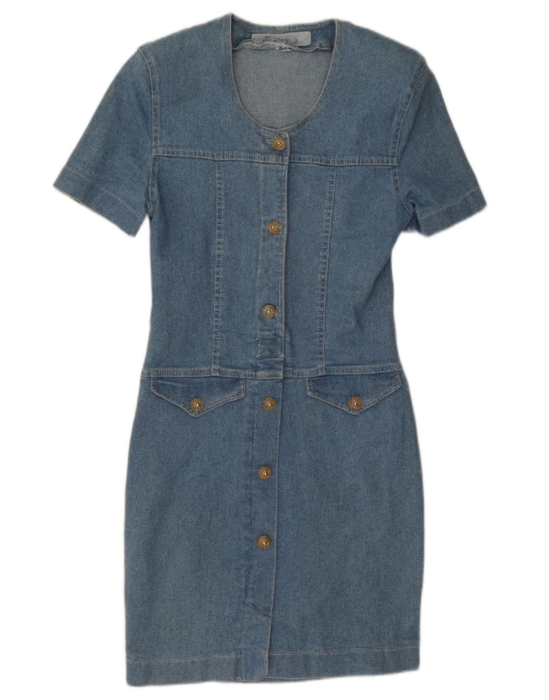 VINTAGE Womens Denim Dress IT 42 Medium Blue Cotton