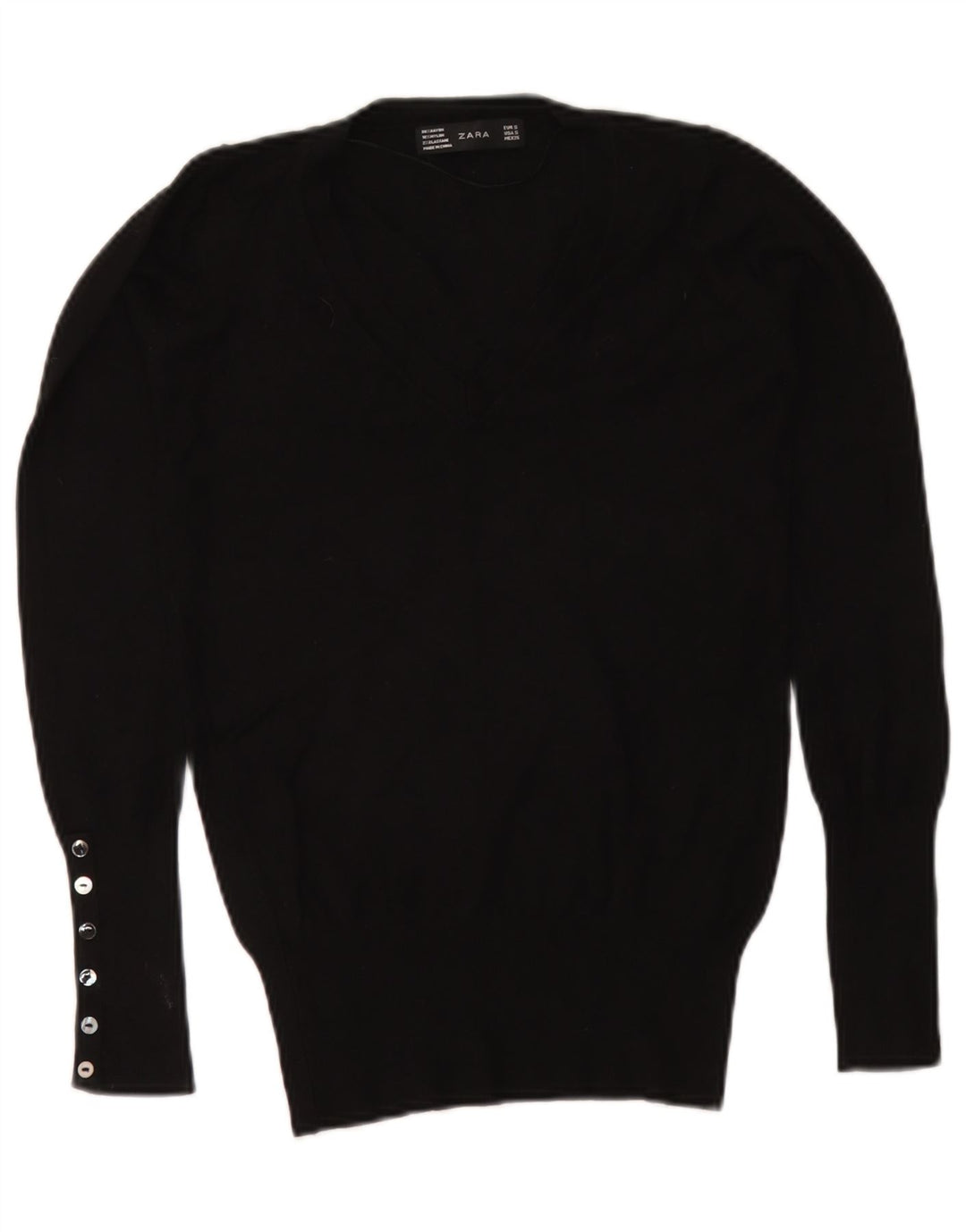 Zara Womens V-Neck Jumper Sweater UK 10 Small Black