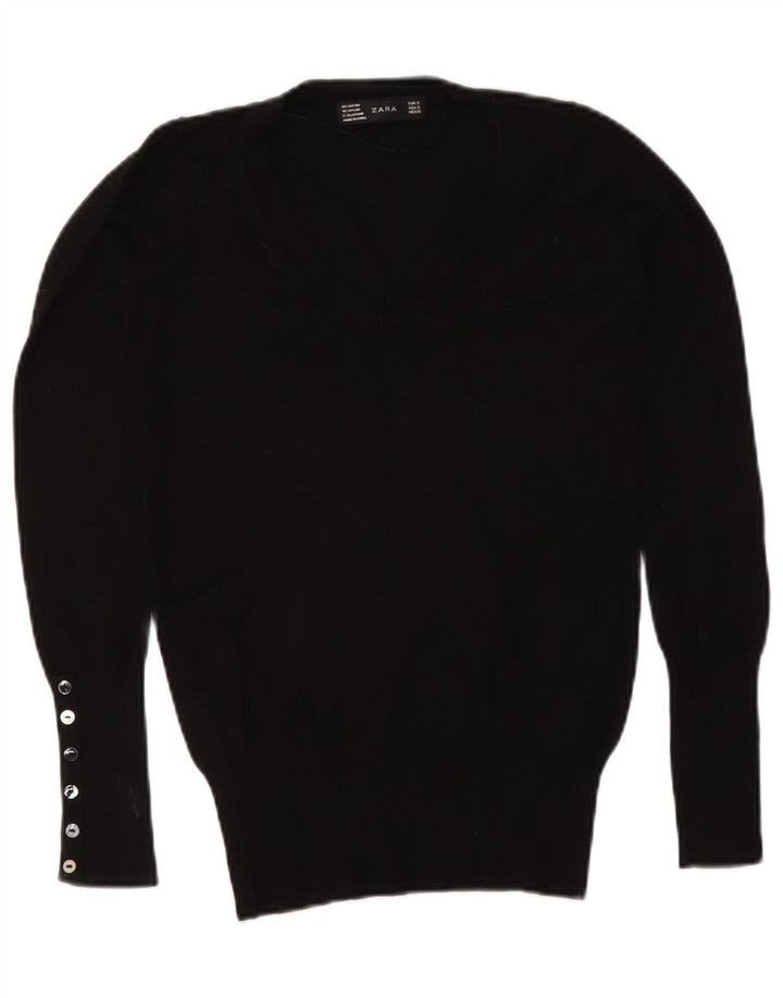 Zara Womens V-Neck Jumper Sweater UK 10 Small Black