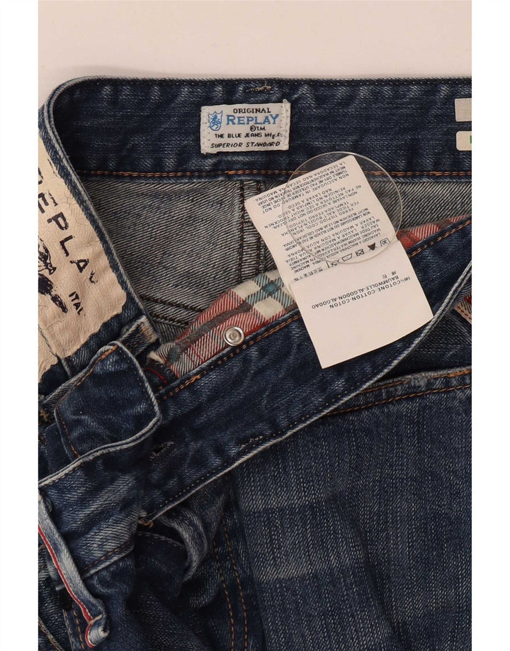 Replay Mens Distressed Slim Jeans W34 L34 Blue Cotton