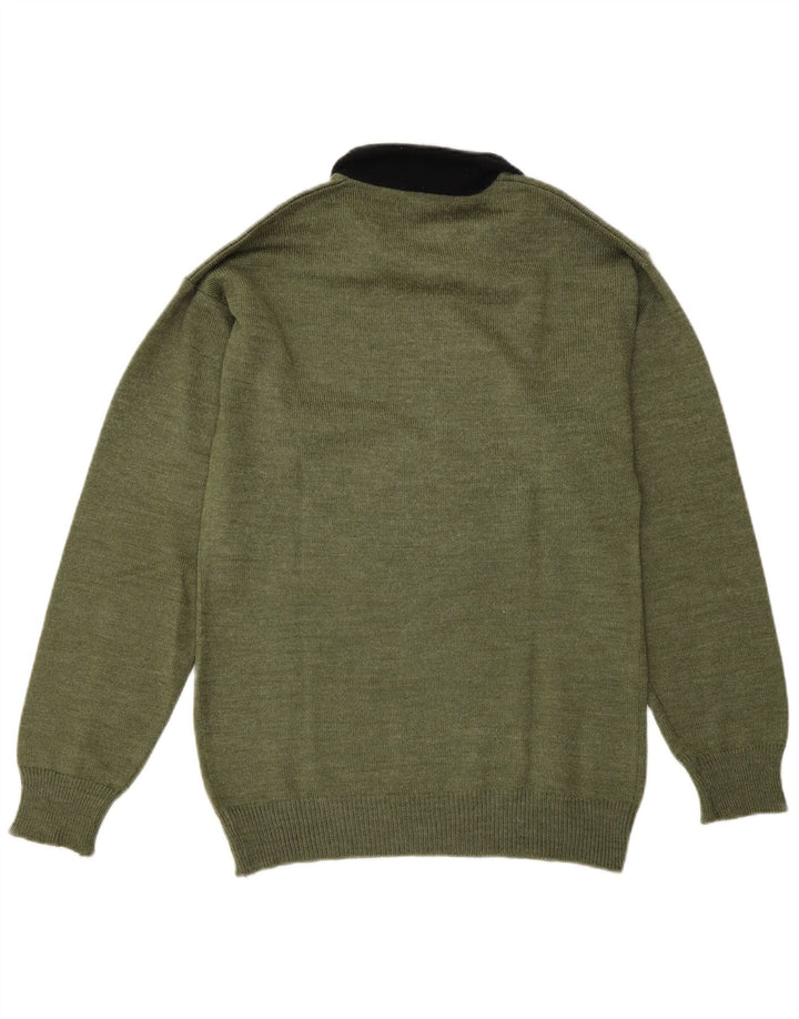 Vintage herre polo hals sweater mellemgrøn farveblok