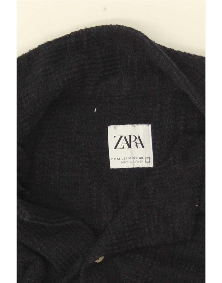 Zara Camisa feminina de manga curta médio azul marinho