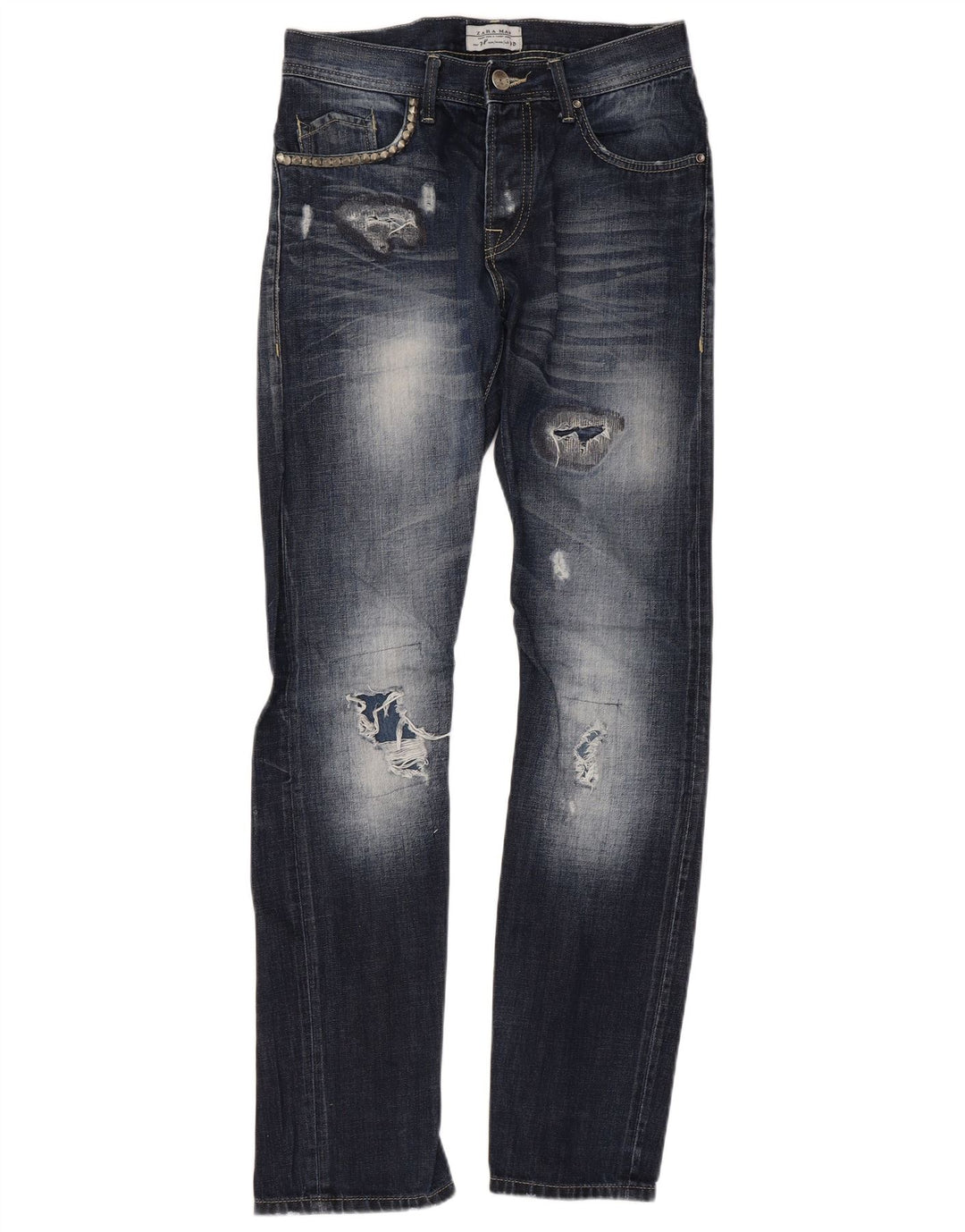 ZARA Mens Distressed Slim Jeans EU 38 Small W30 L33 Navy Blue