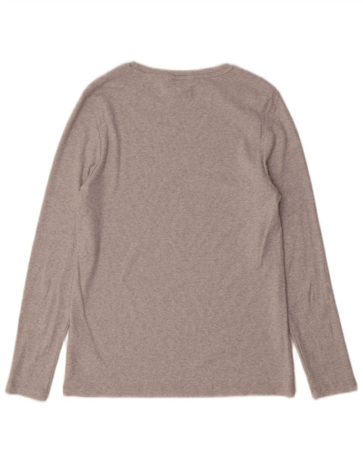 Marks & Spencer Womens Top Long Sleeve UK 14 Medium Grey Cotton
