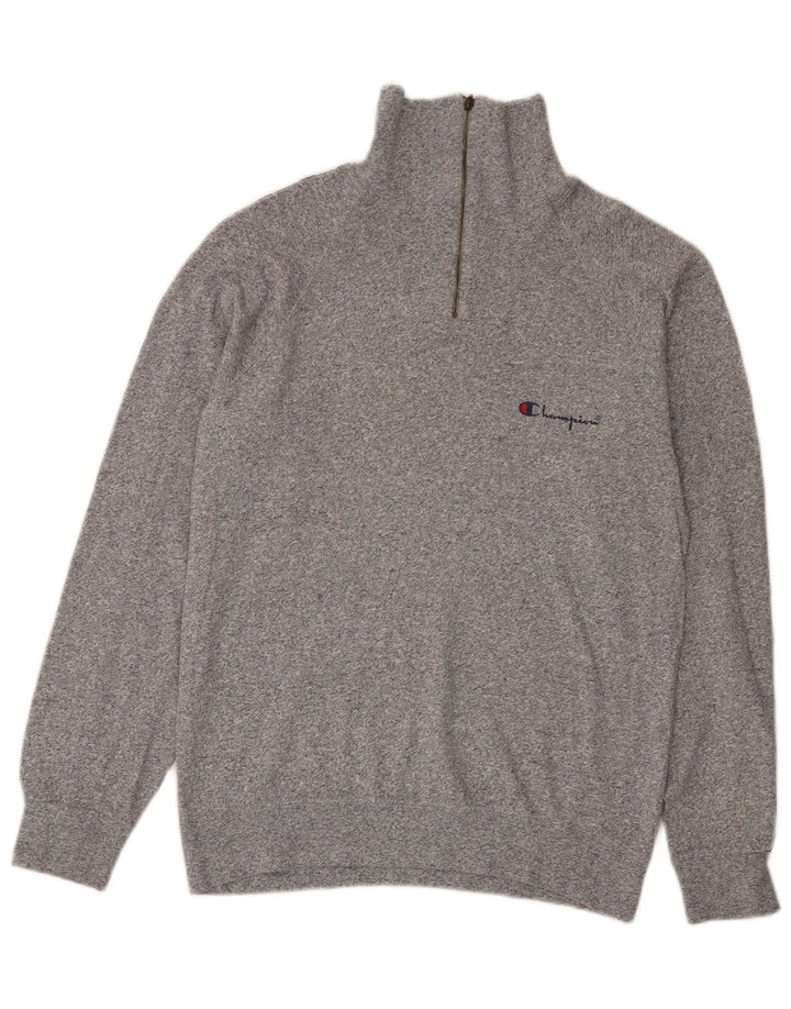 Champion Herre Zip Neck Sweatshirt Jumper Medium Grey Flecked Bomuld
