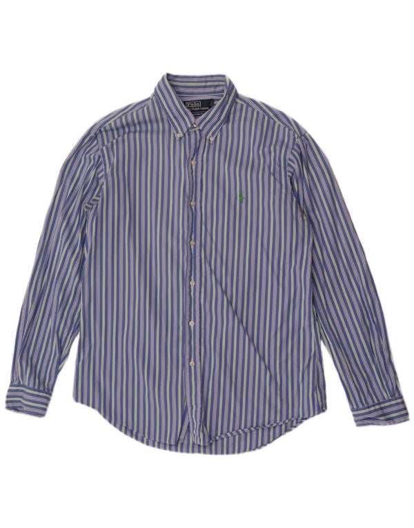 Polo Ralph Lauren Camisa de ajuste personalizado para hombre Algodón a rayas azules grandes