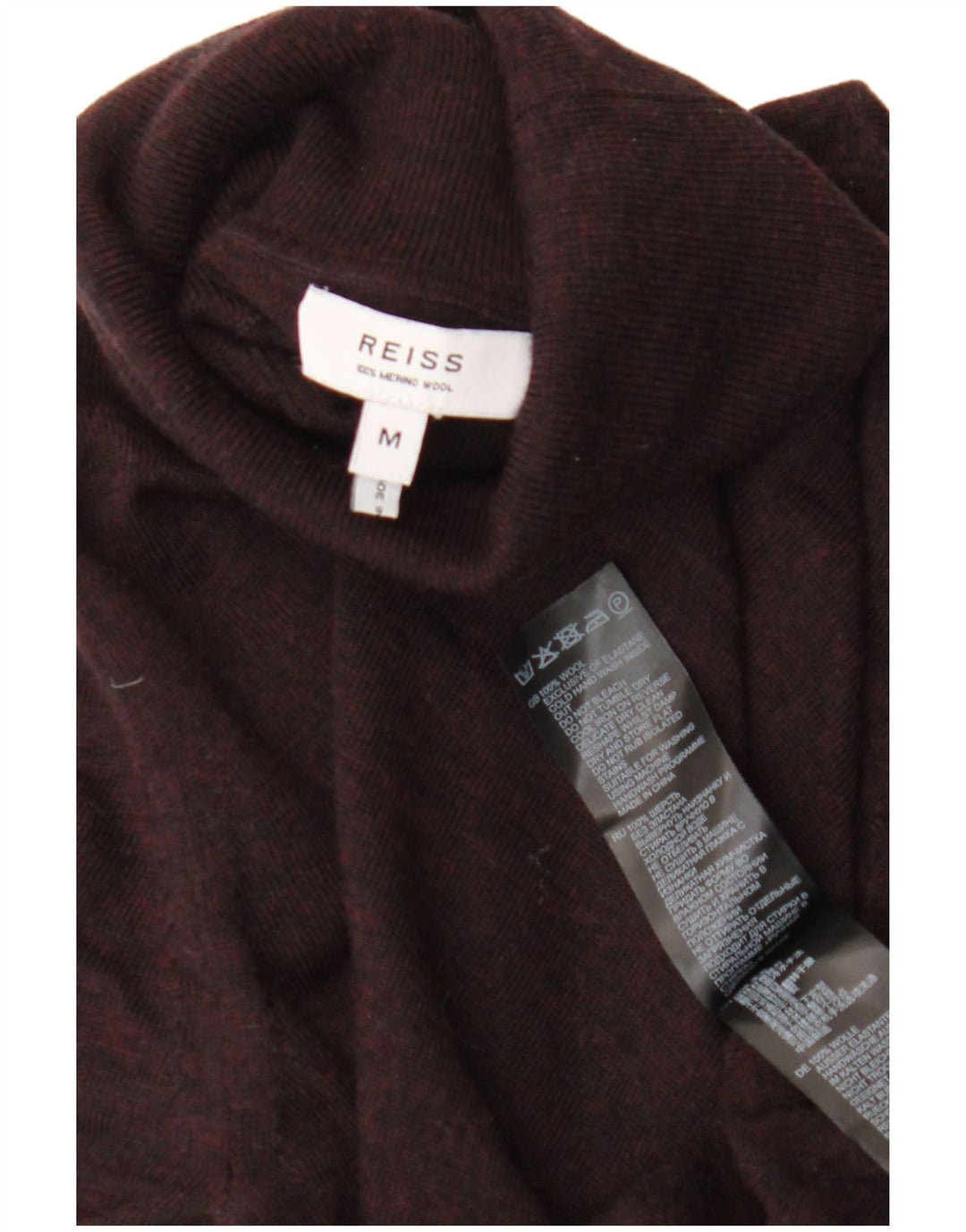 Reiss Mens Roll Neck Jumper Sweater Medium Burgundy Wool
