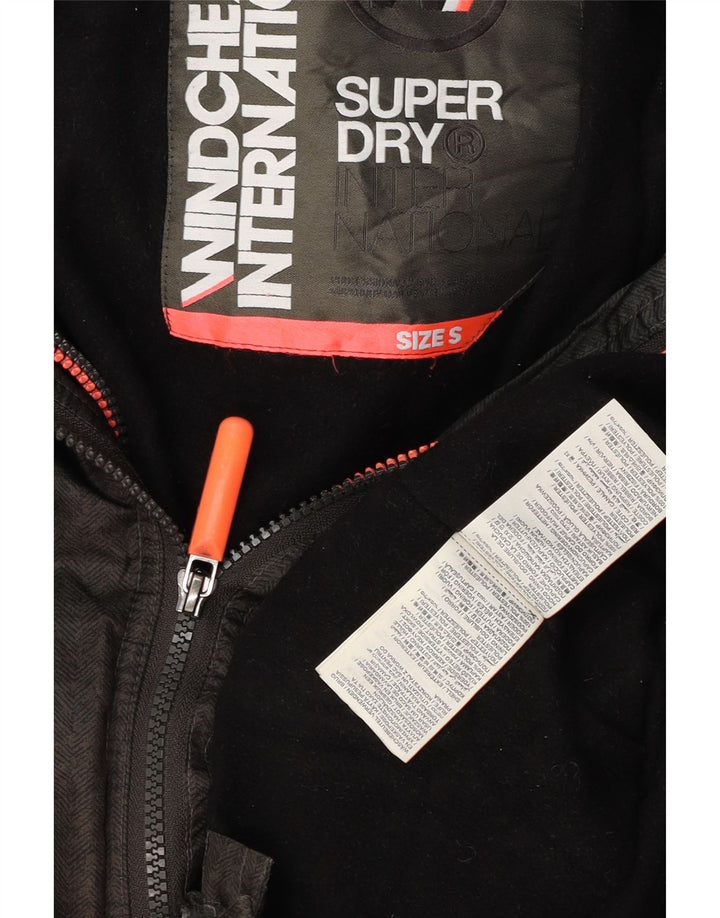 SUPERDRY Mens Hooded Windbreaker Jacket UK 36 Small Grey Herringbone