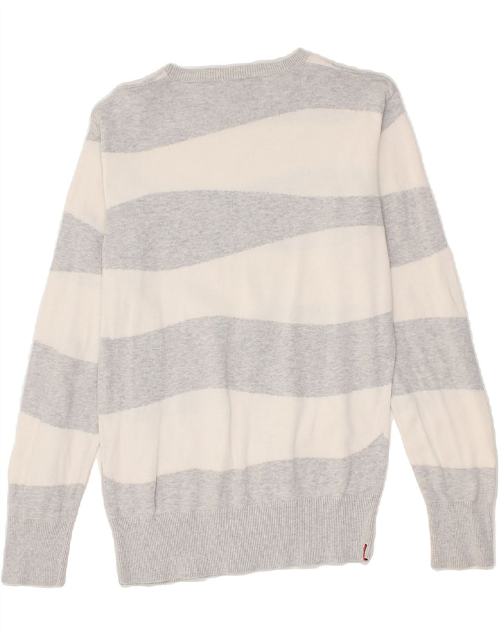 LEVI'S Mens Boat Neck Jumper Sweater UK 14 Medium Grey Striped Cotton Vintage Levi's and Second-Hand Levi's from Messina Hembry 