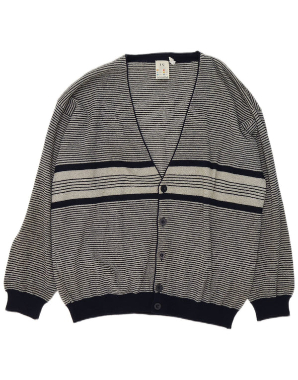 Umberto Severi Mens Cardigan Sweater Large Grey Striped Wool