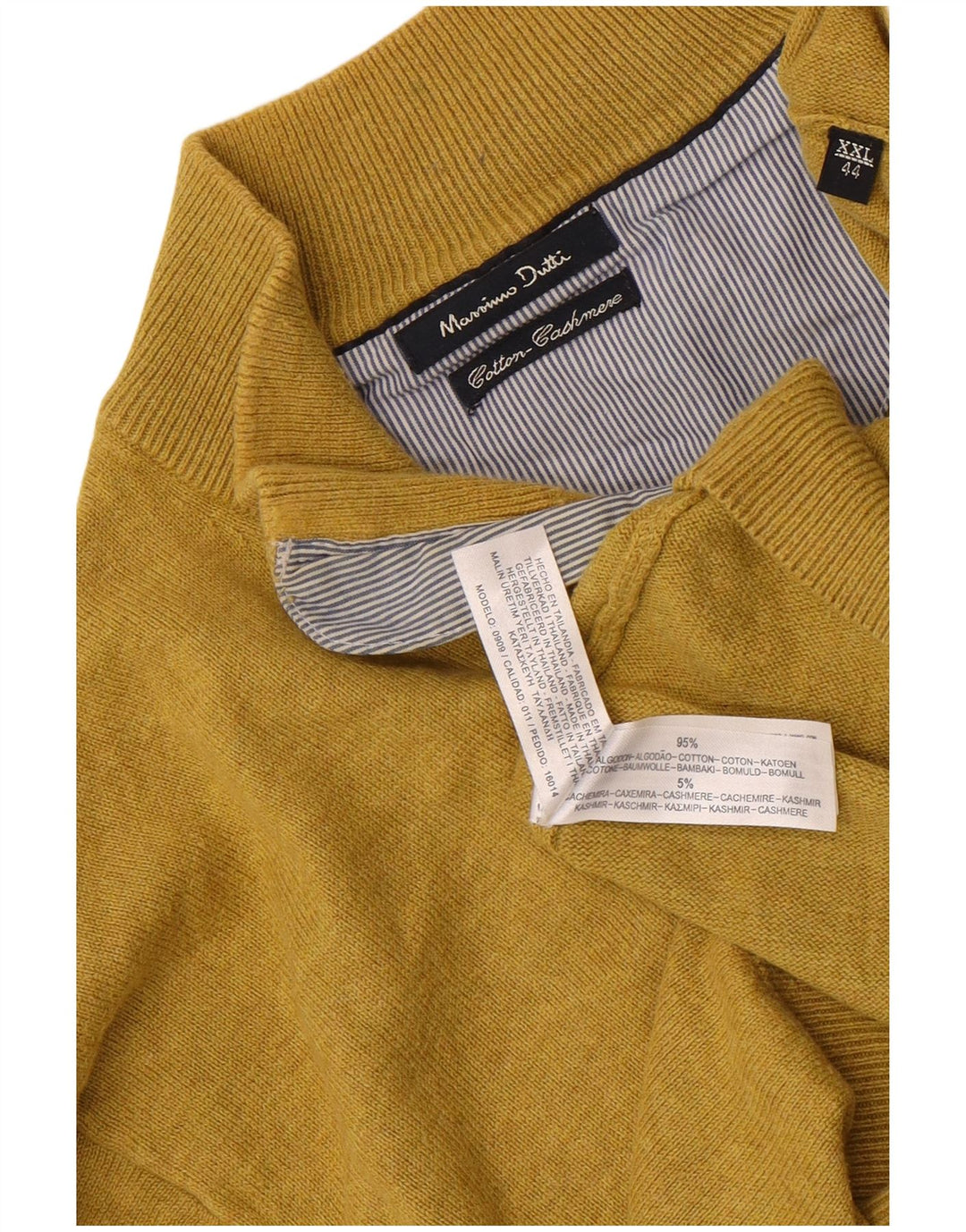 Massimo Dutti Mens Zip Neck Jumper Sweater 2XL Yellow Cotton