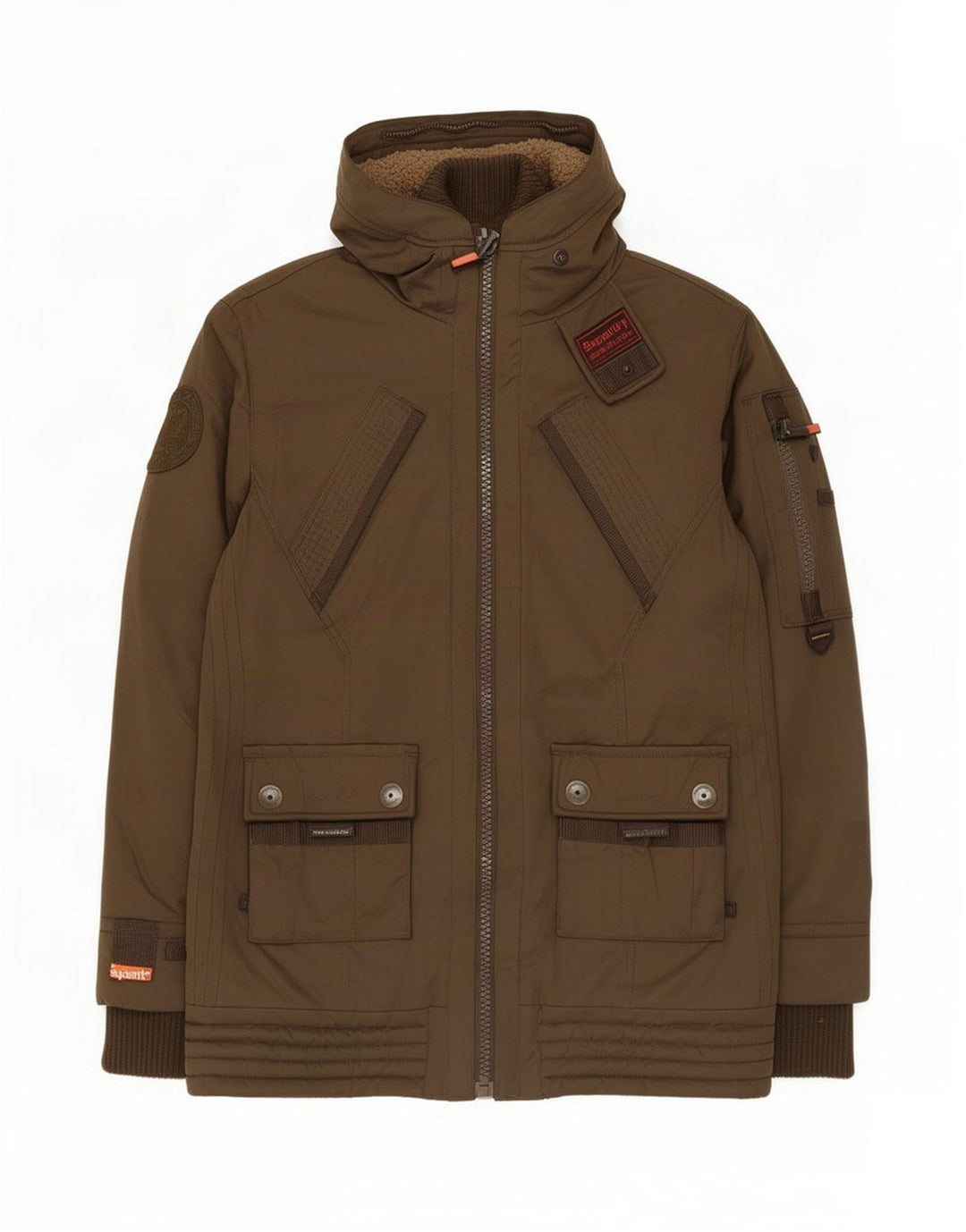 Superdry Womens Hooded Parka Jacket UK 40 Large Brown Polyester