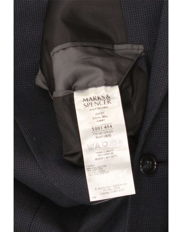 Marks & Spencer Giacca corta da uomo UK 38 Medium Navy Blue Pied de poule