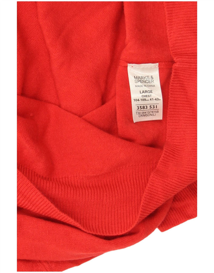 Marks & Spencer Herren Blue Harbor V-Ausschnitt Pullover Pullover Large Rot Acryl